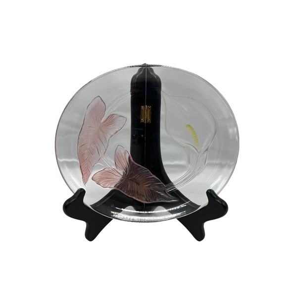 Retro 80's Oval Glass Bowl feat. White Calla Lily Pink Caladium Leaves France 21 - Picture 1 of 2